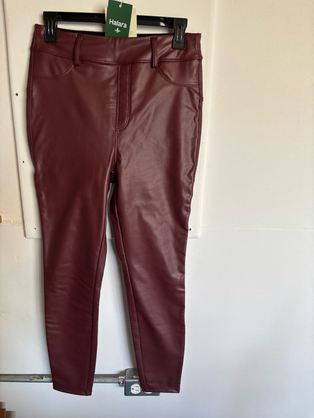 HALARA Faux Leather Leggings in Deep Burgundy